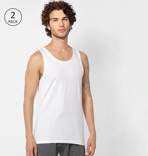 Men Pack of 2 White Solid Innerwear Vests